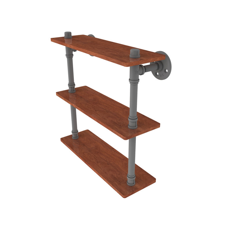 Bayer 3 Piece Walnut Industrial Pipe Shelves, Satin Nickel,  16.9" H x 16" W x 5.6" D