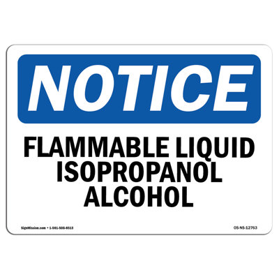 Flammable Liquid Isopropanol Alcohol Aluminum Sign 12 x 18