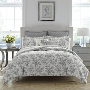 Laura Ashley Annalise Floral Grey Cotton Bonus Comforter Set Queen