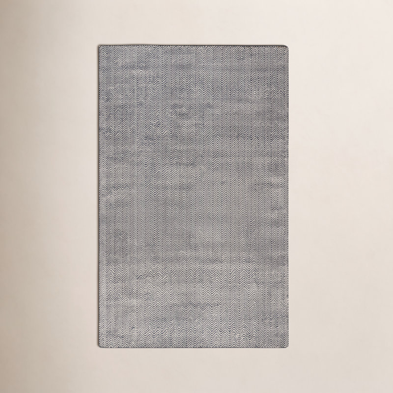 Tapis noir / blanc en laine tissé à plat à la main Rita, Rectangle 3 pi x 5 pi