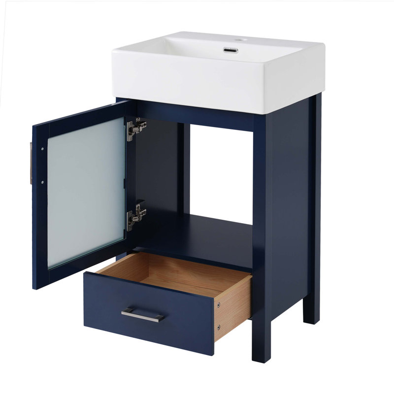 Meuble-lavabo de 20 pouces avec lavabo en céramique et beaucoup de rangement, Bleu