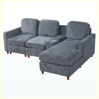 82" L-Shaped Sectional Sofa with Storage Compartment & Reversible Chaise, Upholstered Couch, Blue Black