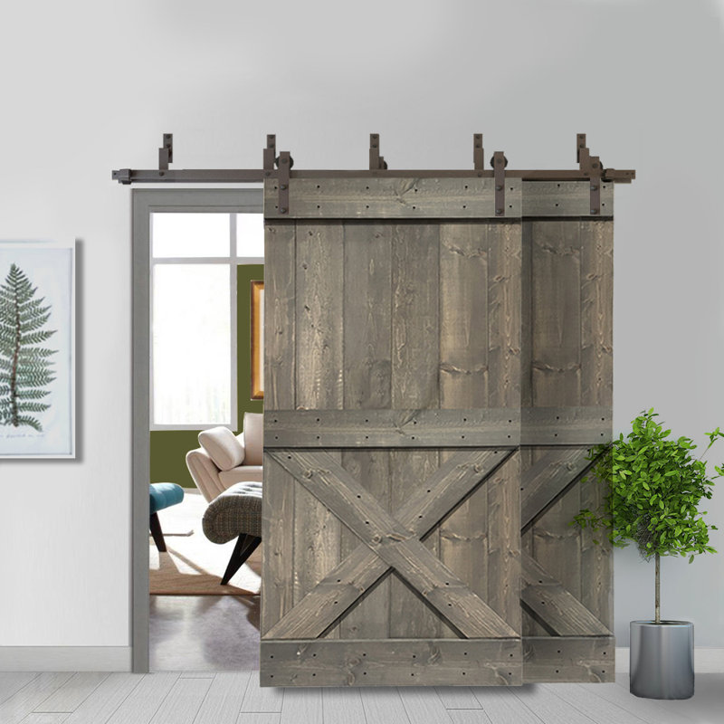 Porte de grange lambrissée peinte, 36 po x 84 po, gris