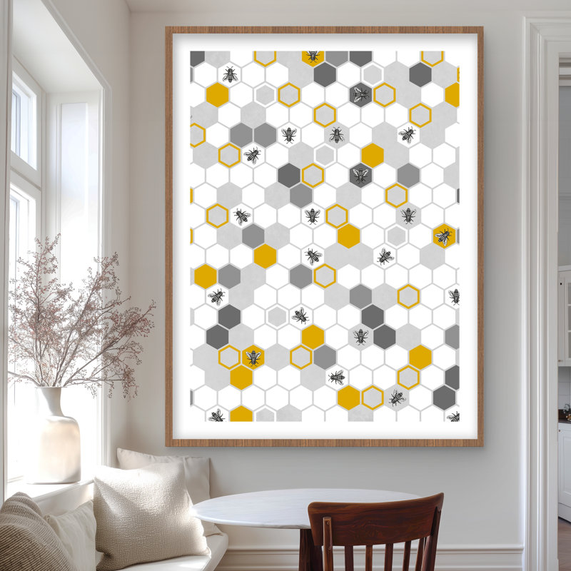 Beehive Pattern Livingroom Gold Framed Matted Print | Decor
