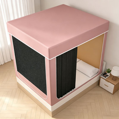 Queen Size Painted Stainless Canopy Bed Frame，with Covered Mosquito Net and 3PCS Completely Blackout Canopy Bed Curtains