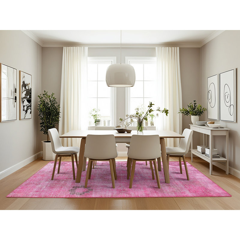 Tapis rose/vert contemporain, Rectangle 7 pi x 10 pi