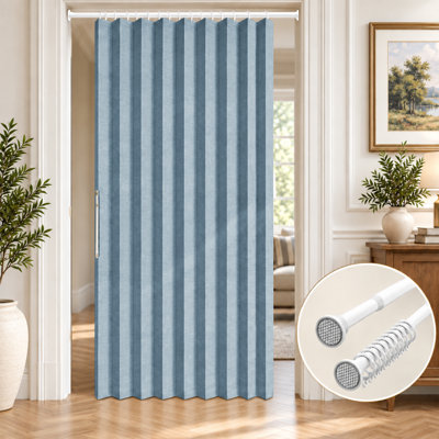 Accordion Door Curtain with Magnetic Closure, No-Drill Tension Rod, Light Filtering Privacy Room Divider for Doorways, Closets, Bedrooms and Living Rooms
