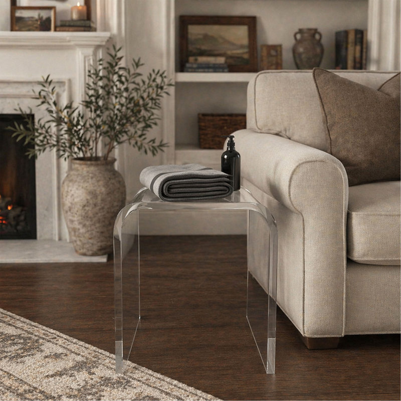 Acrylic End Table, Contemporary Square Nightstand and Side Table, Clear Lucite Coffee Table with Waterfall Edges