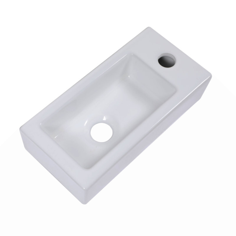 Lavabo de salle de bain mural rectangulaire en céramique avec trou de robinet simple
