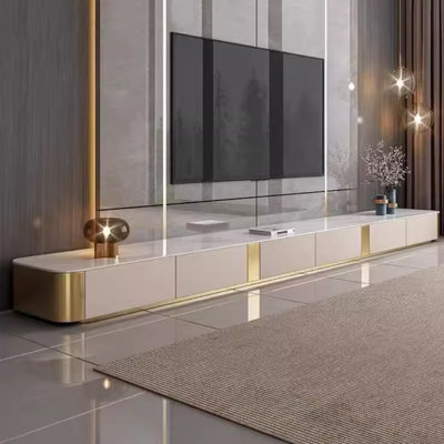 Lakendrick 141.8'' W White and gold faux marble TV stand with 4 drawers for living room