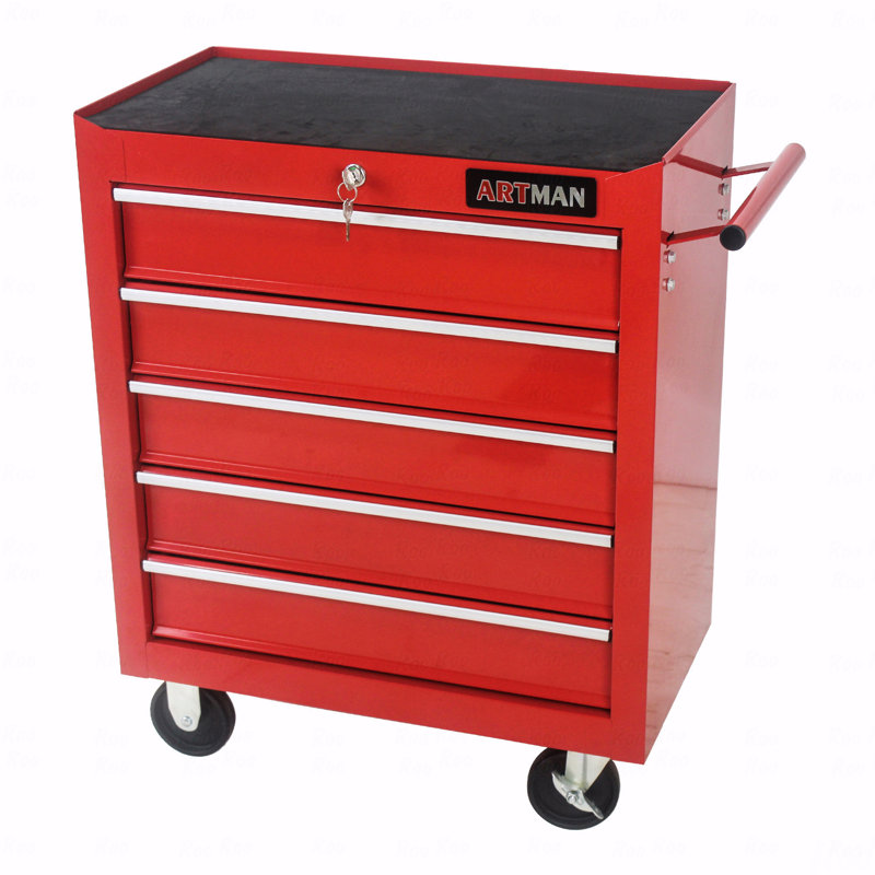Armoire à outils à 5 tiroirs, armoire à outils pour le rangement de garage avec 4 roues et système de verrouillage (catégorie d'armoire à outils)