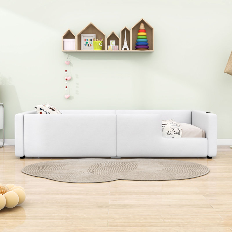 Lit plateforme simple Sumako avec garde-corps et USB, station de charge