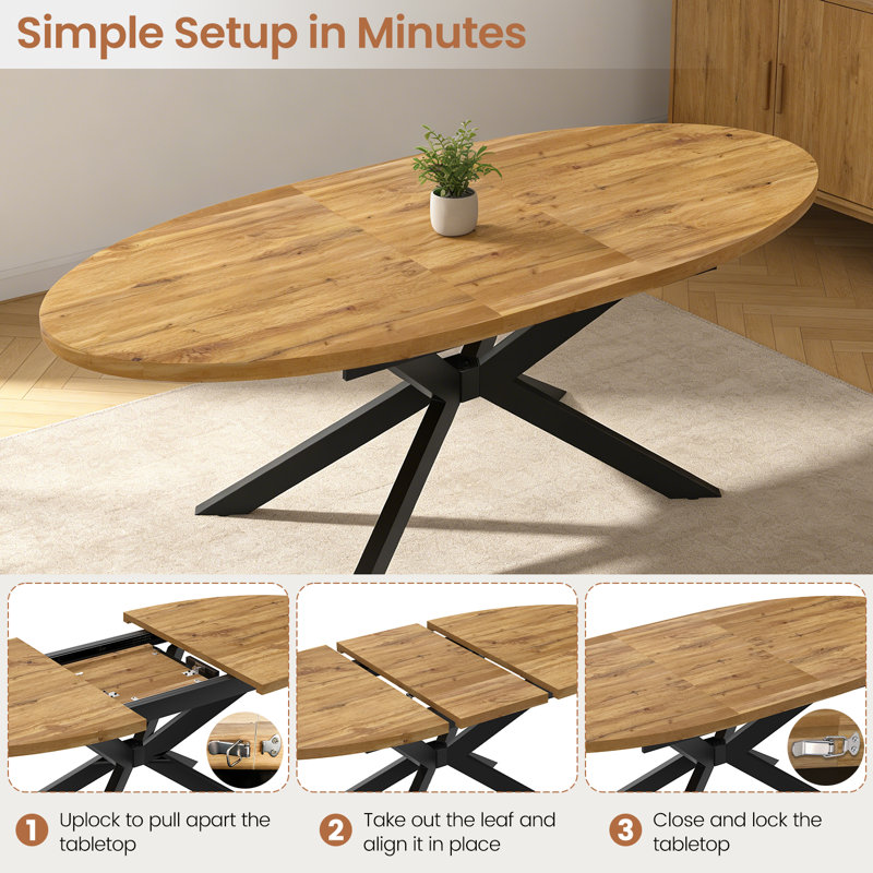 63.1"-78.8" Extendable Round Dining Table Set, 7-Piece Oval Kitchen Table with 6 Upholstered Dining Chairs , Dark Gray