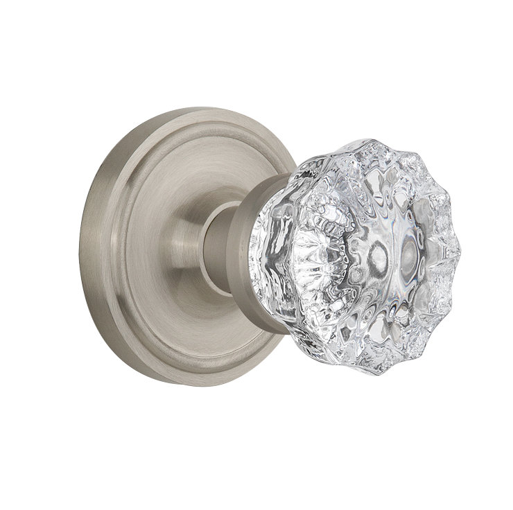 Classic Rosette with Crystal Door Knob, Satin Nickel, 2-3/8"