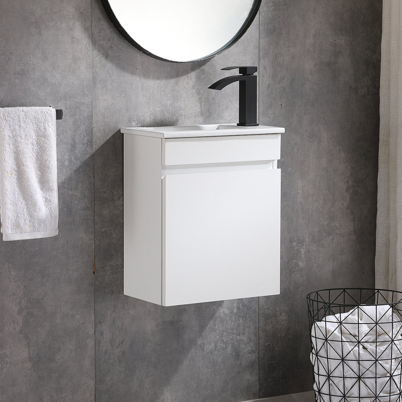 18'' White Wall-Mounted Single Bathroom Vanity With Ceramic Top