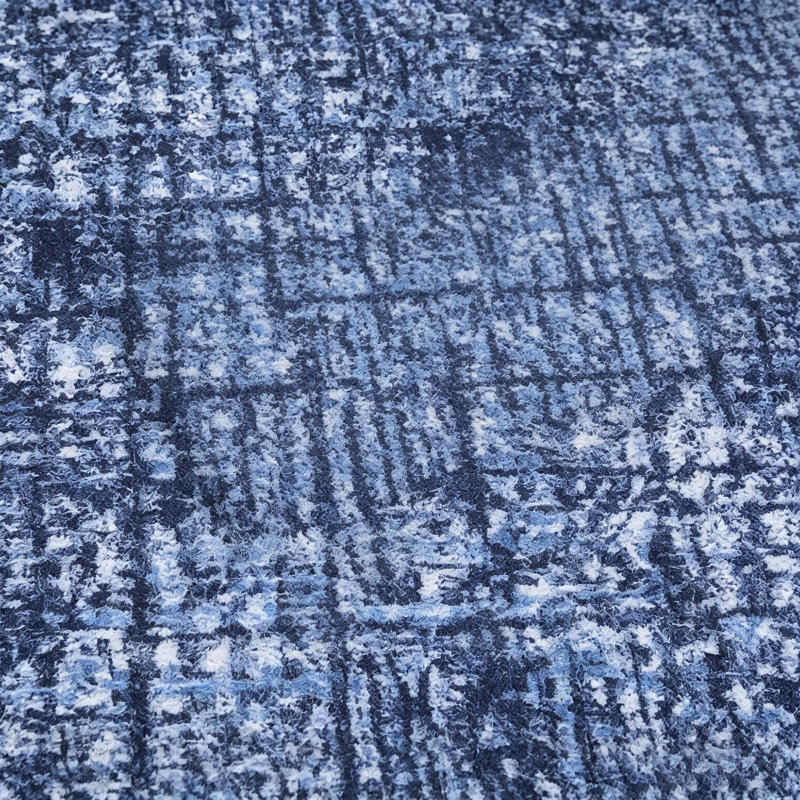 Tapis uni uni, tapis lavable à la machine pour le salon et la chambre à coucher, Blue, Rectangle 9' x 12'
