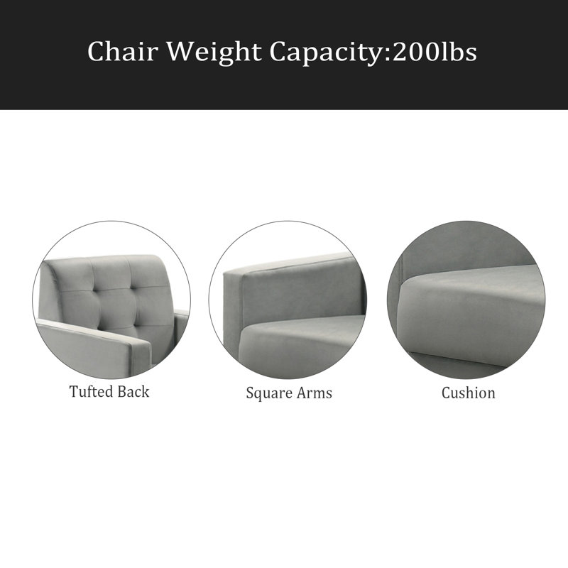 Fauteuil d'appoint en velours capitonné, Gris clair