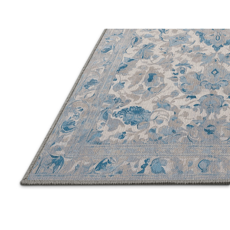 Machine Washable Gray Area Rug, Rectangle 7' x 9'