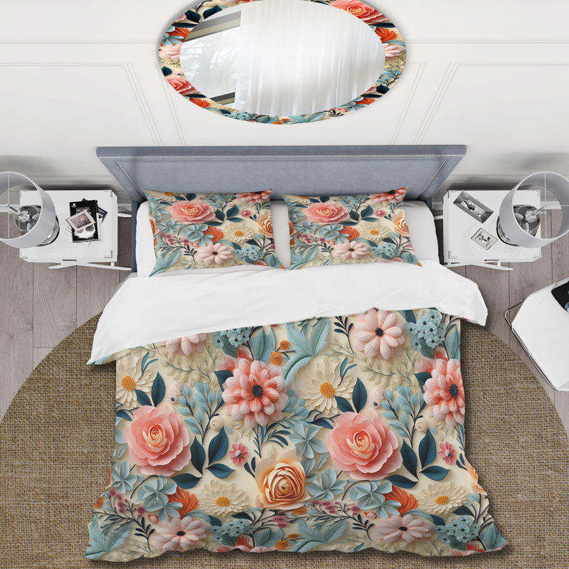Ensemble de housse de couette Pastel Shades Garden Delight I, Housse de couette pour très grand lit et 2 très
