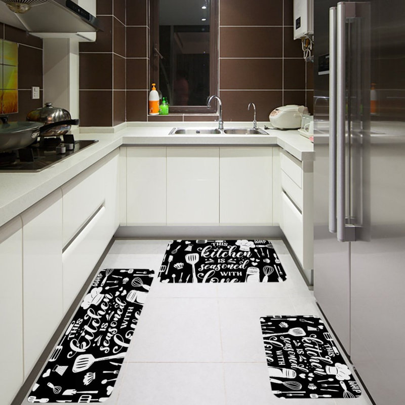 Black Background Kitchen Quote Set Of 3 Kitchen Rug Set