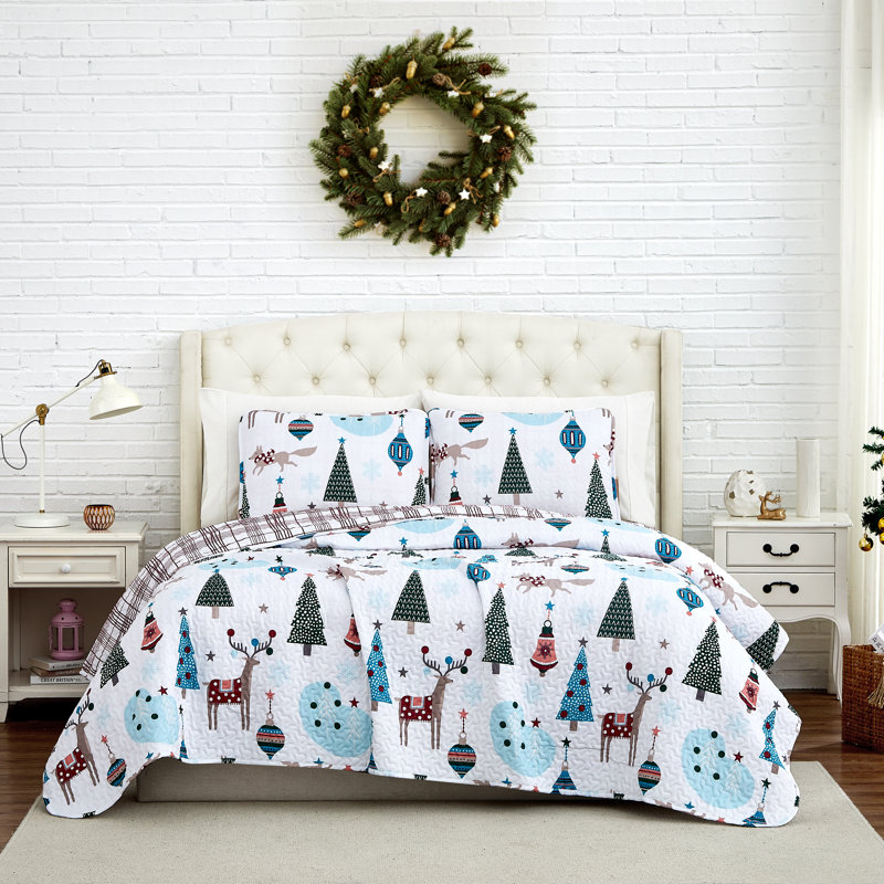 Ensemble de courtepointe réversible en microfibre Winter Wonderland, Courtepointe très grand + 2 taies décoratives