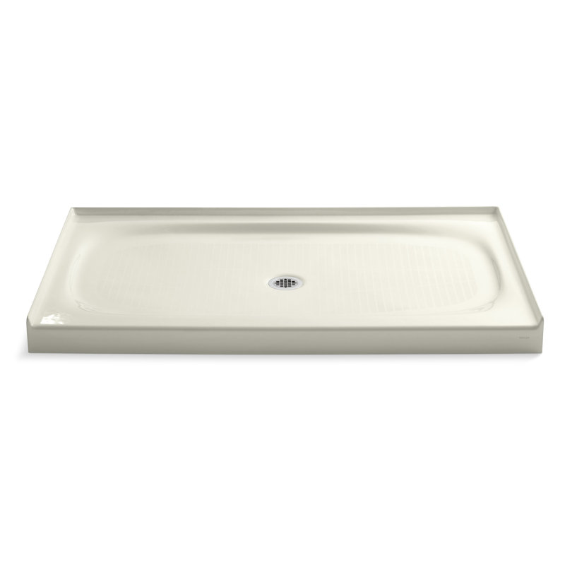 Salient 60" x 36" Single Threshold Center Drain Shower Base, Biscuit
