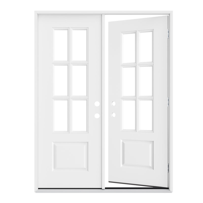 Entry Front Exterior Fiberglass Door 60" x 80"(2 * 30" x 80") Primed White 6-Lite Clear Glass French Door With Jamb,Classic Design & Modern Style & Long-Lasting Use, Right-Hand Inswing (Not Included Hardware Kit)