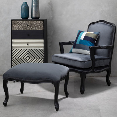 Bearer Velvet Armchair with Footstool