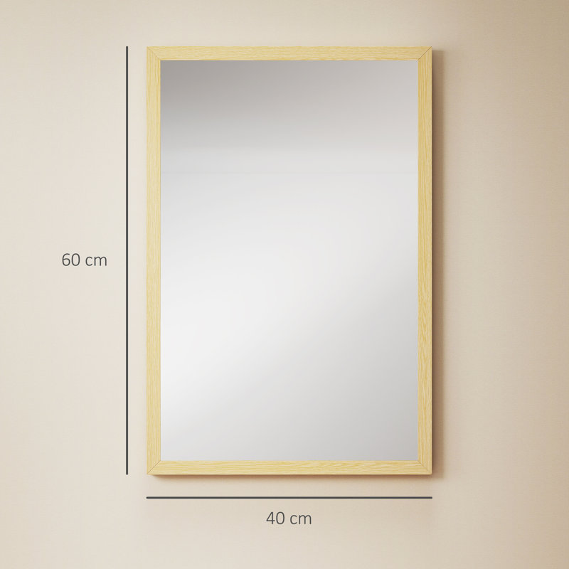 HOMCOM Decorative Rectangular Wall Mirror Wall-Mounted 60 x 40 cm Natural