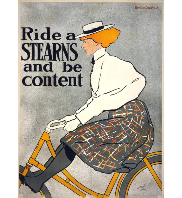 «Ride a Stearns & Be content» par Edward Penfield - Art mural sur toile tendue avec châssis, H 40 po x l 28 po