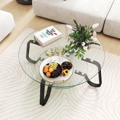 Retro Minimalist Coffee Table – 31.5″ Square Tempered Glass Table With Sturdy Black Metal Frame, Double-Layer Display Shelf, Modern Side Table For Living Room, Office