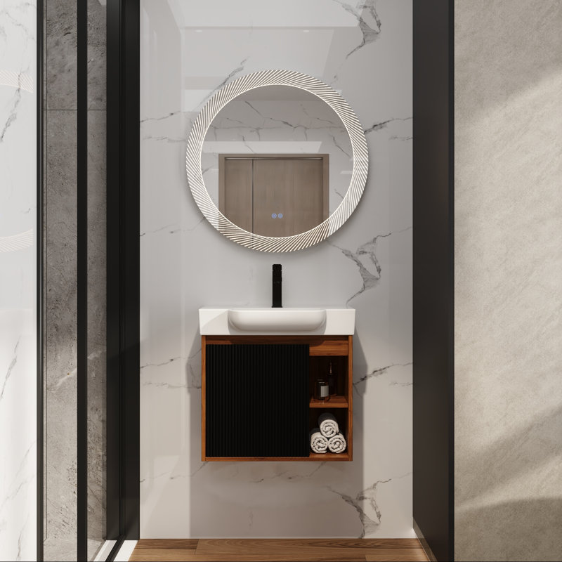 Meuble-lavabo suspendu avec lavabo en céramique blanche et porte à fermeture en douceur, 24"