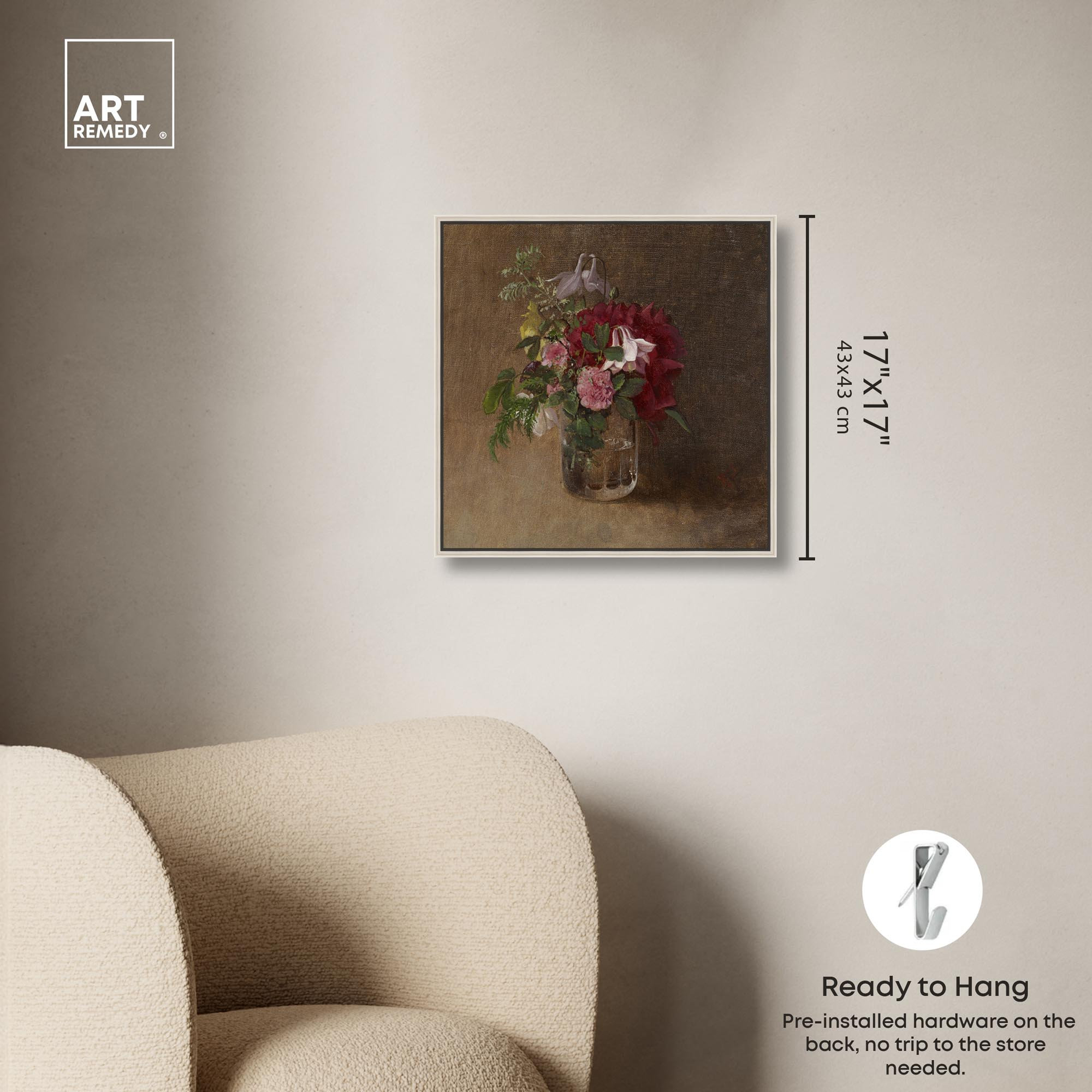 Flowers In A Glass Canvas Flower Vase Glam Wall Art by Art Remedy, Silver Framed, 17" H x 17" W