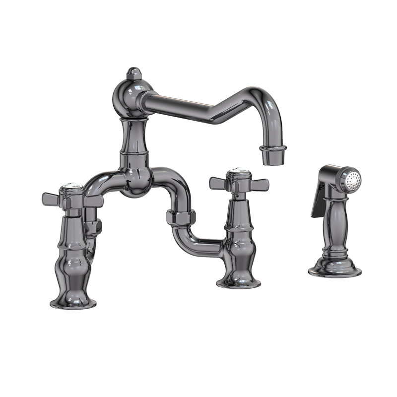 Fairfield Kitchen Bridge Faucet with Side Spray, Midnight Chrome