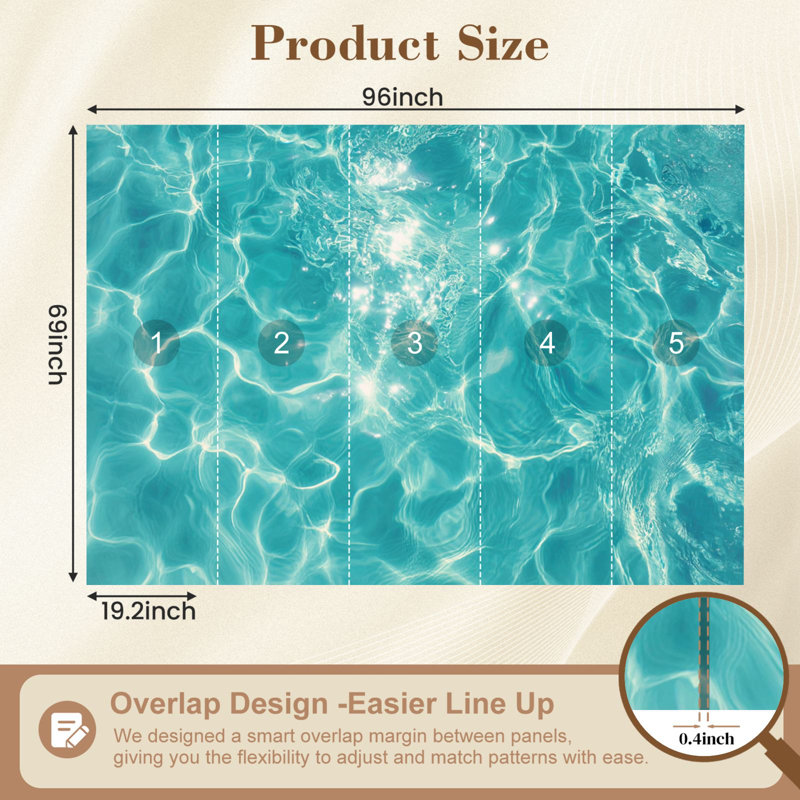 Papier peint adhésif à l'eau turquoise clair P 69, L 96 po x l 69 po
