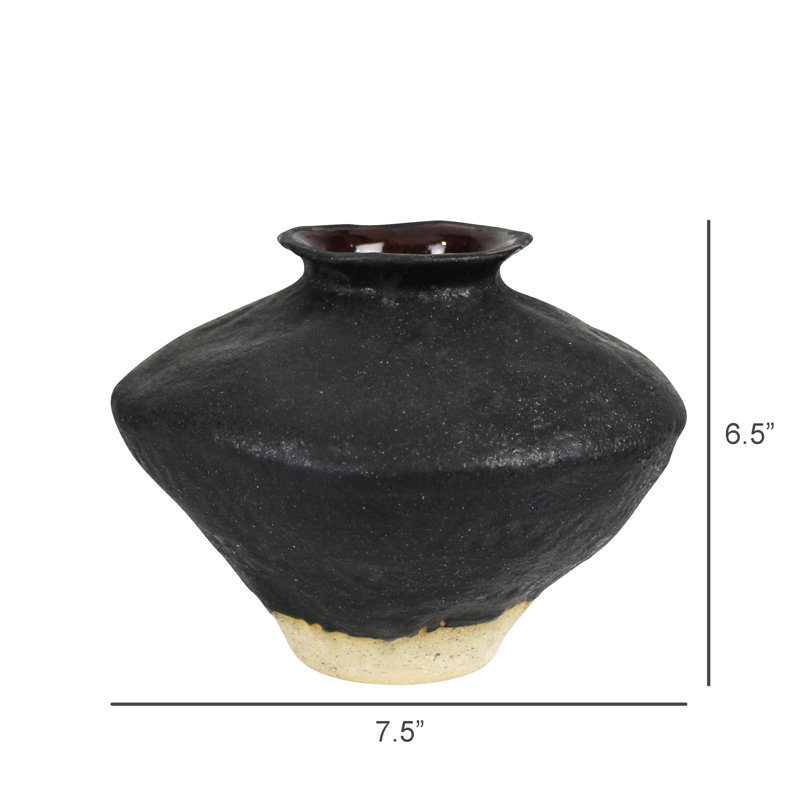 Vase avec base naturelle, céramique, Noir