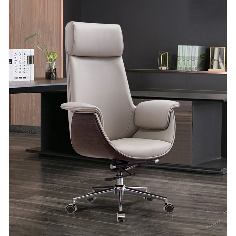 Height-Adjustable Leather High-Back Office Chair