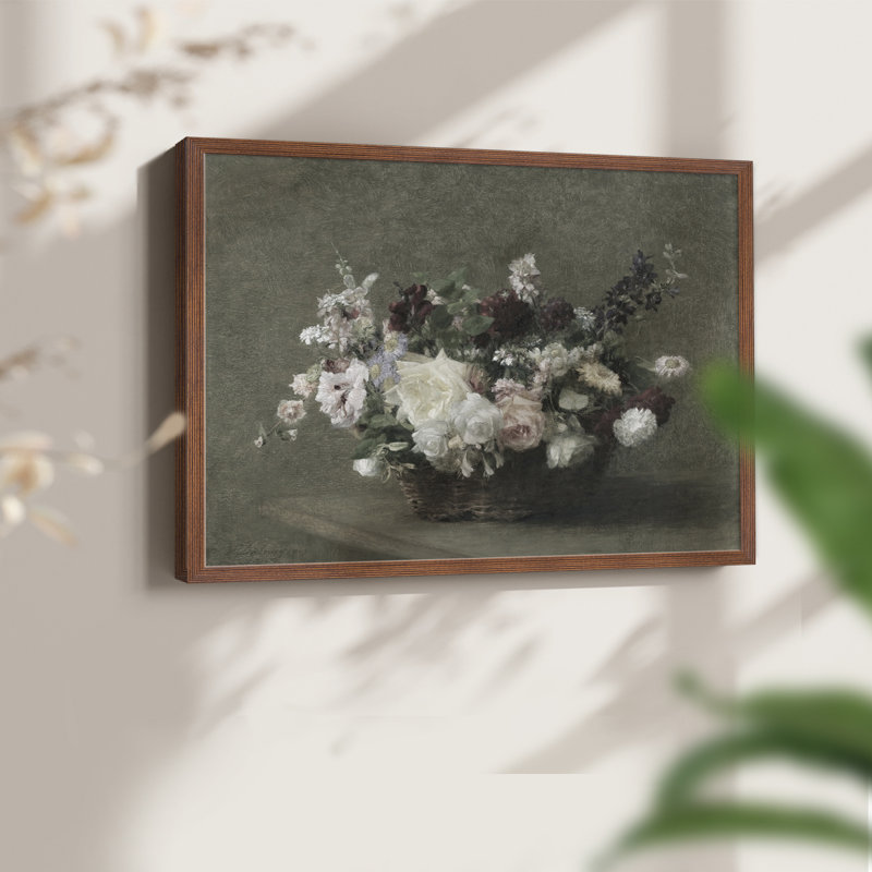 Motif floral rétro-XLIX - reproduction encadrée, H 16 po x l 20 po, Noyer