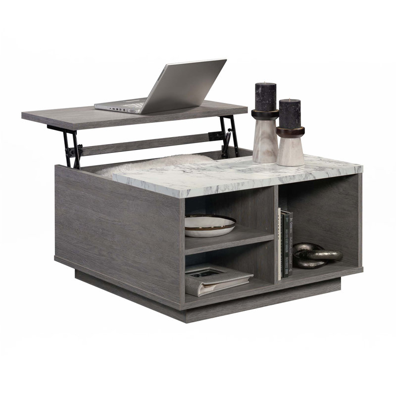 Table basse à plateau relevable, finition brune