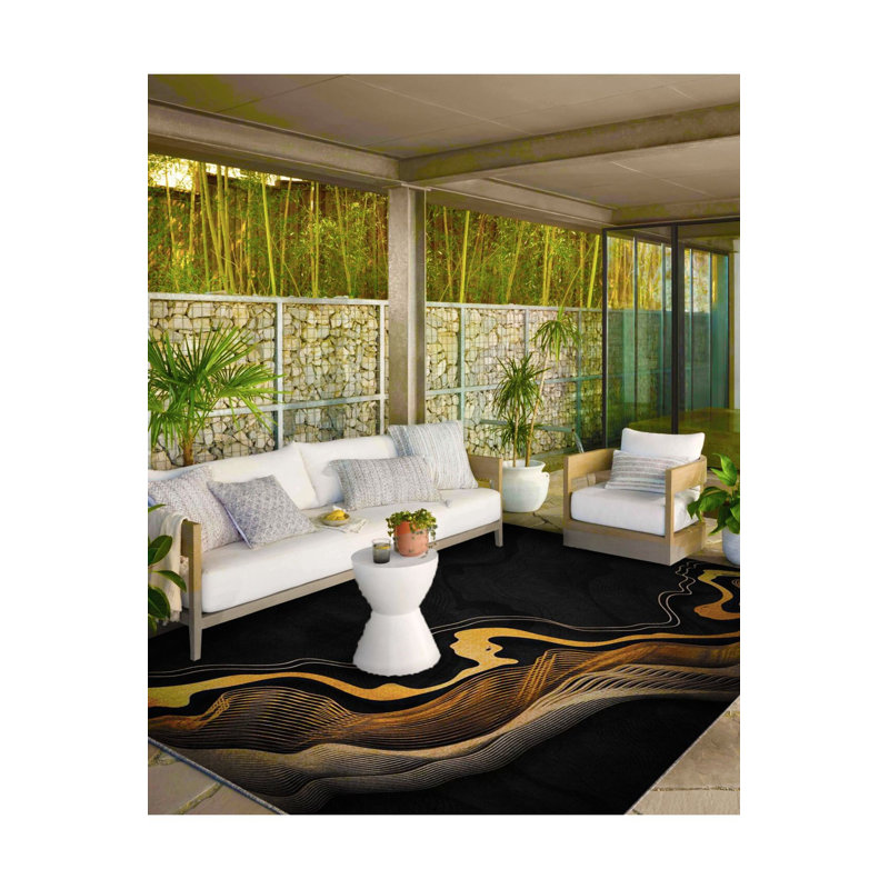 Tapis noir lavable à motif tissé à motif coloré, Sous-tapis rectangulaire de 3 pi 3 po x 6 pi 7 po 
