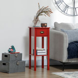 2-Tier Side Table With Drawer, Narrow End Table With Bottom Shelf