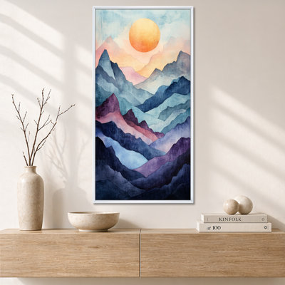 «Blue Yellow Blue Fading Sunlight Forest Landscape», art mural encadré montagne, impressions sur toile