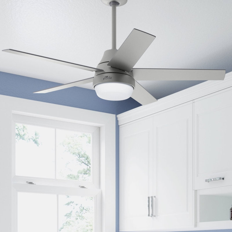 52" Aerodyne 5 - Blade Modern Smart Ceiling Fan with Lights and Remote, Matte Silver