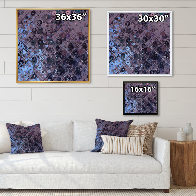 Cercle grunge mauve et noir, reproduction d'art sur toile, H 36 po x l 36 po x P 1,5 po, Cadre flottant noir