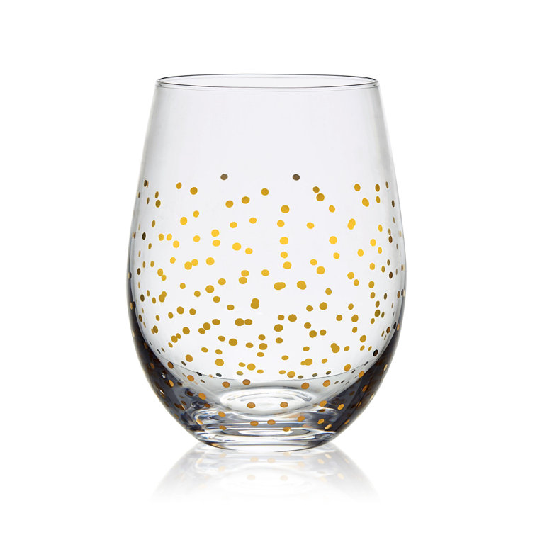 Confetti Hand Blown Stemless Wine Glass Set Of 2 Glasses Multi Color Dots  Art