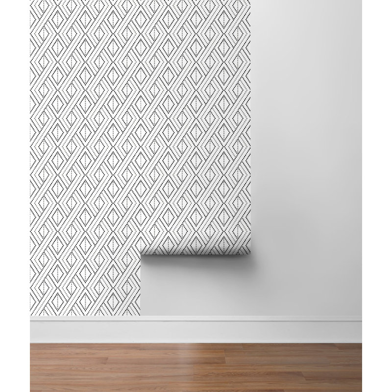 Luxe Haven Boho Grid  9' L x 20.5"" W Peel and Stick Wallpaper Roll, Alloy