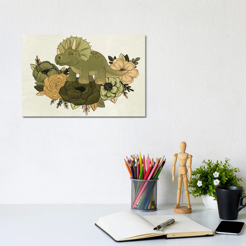 Triceratops Florals by Katie Bryant - Wrapped Canvas Gallery-Wrapped Canvas Giclée, 20.32 cm H x 30.48 cm W