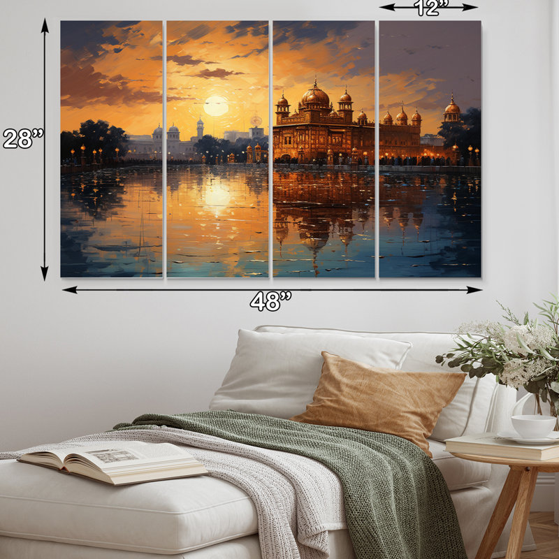Hinduisim Golden Temple II - impression spirituelle sur toile - 4 panneaux