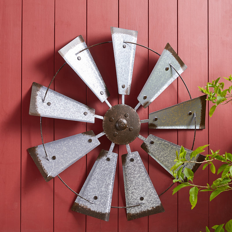Farmhouse Abstract And Geometric Wall Decor on Metal, Silver/Brown, 22.05" H x 22.05" W x 2" D