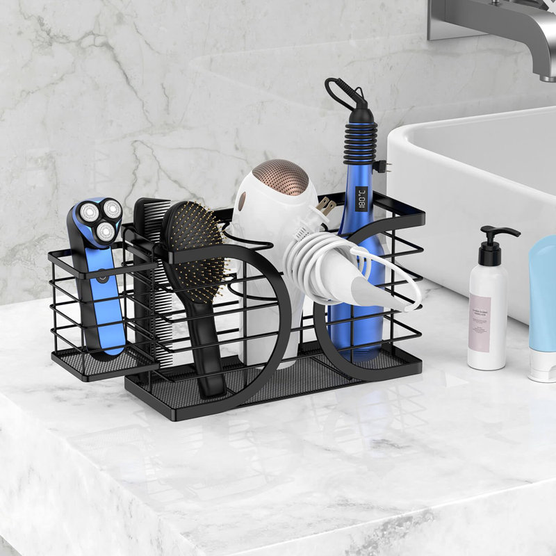 Hair Dryer Holder 3In1 Hair Tool Organizer/Wall Mounted,Cabinet Door Or  Desk-Based Blow Dryer Holder/Height-Adjustable Curling Iron Holder Black